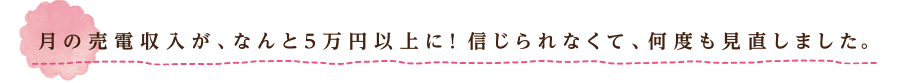 月の売電収入が、なんと5万円以上に!信じられなくて、何度も見直しました。